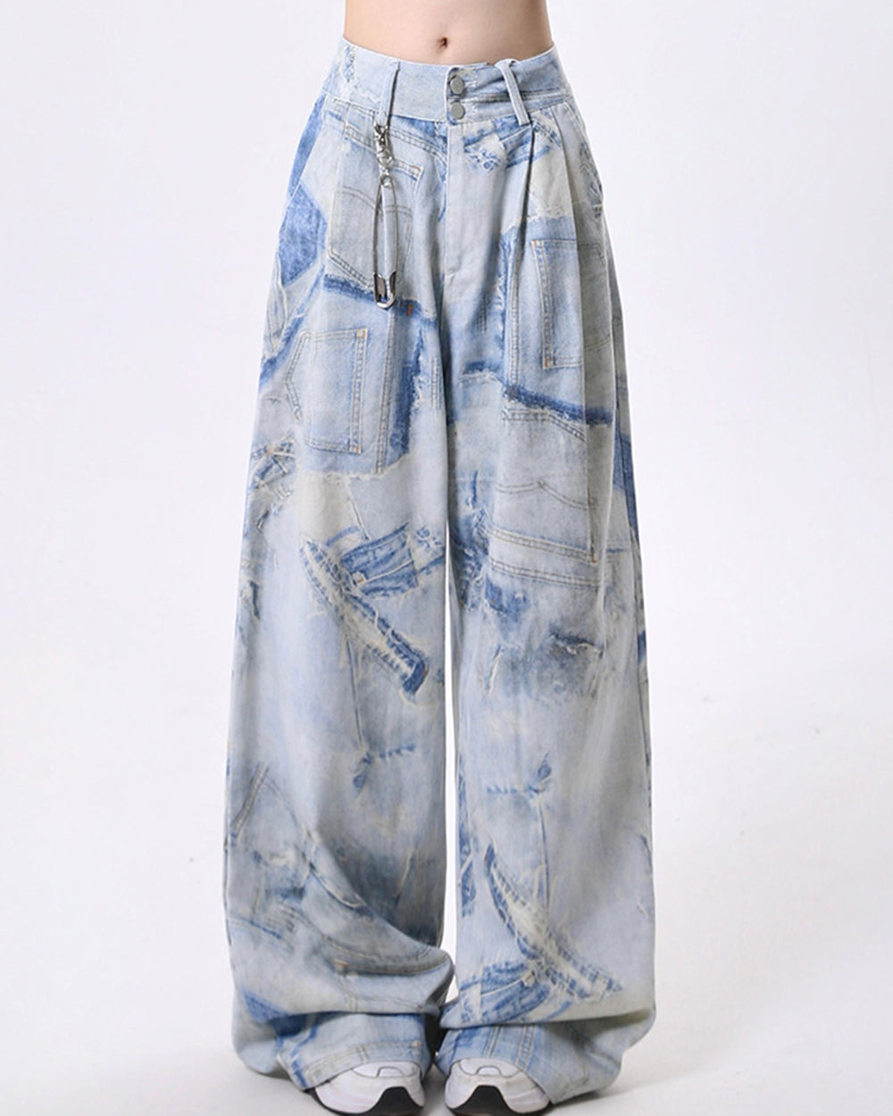 WIDE-LEG PANTS WITH DENIM EFFECT PRINT FOR A CLASSIC LOOK