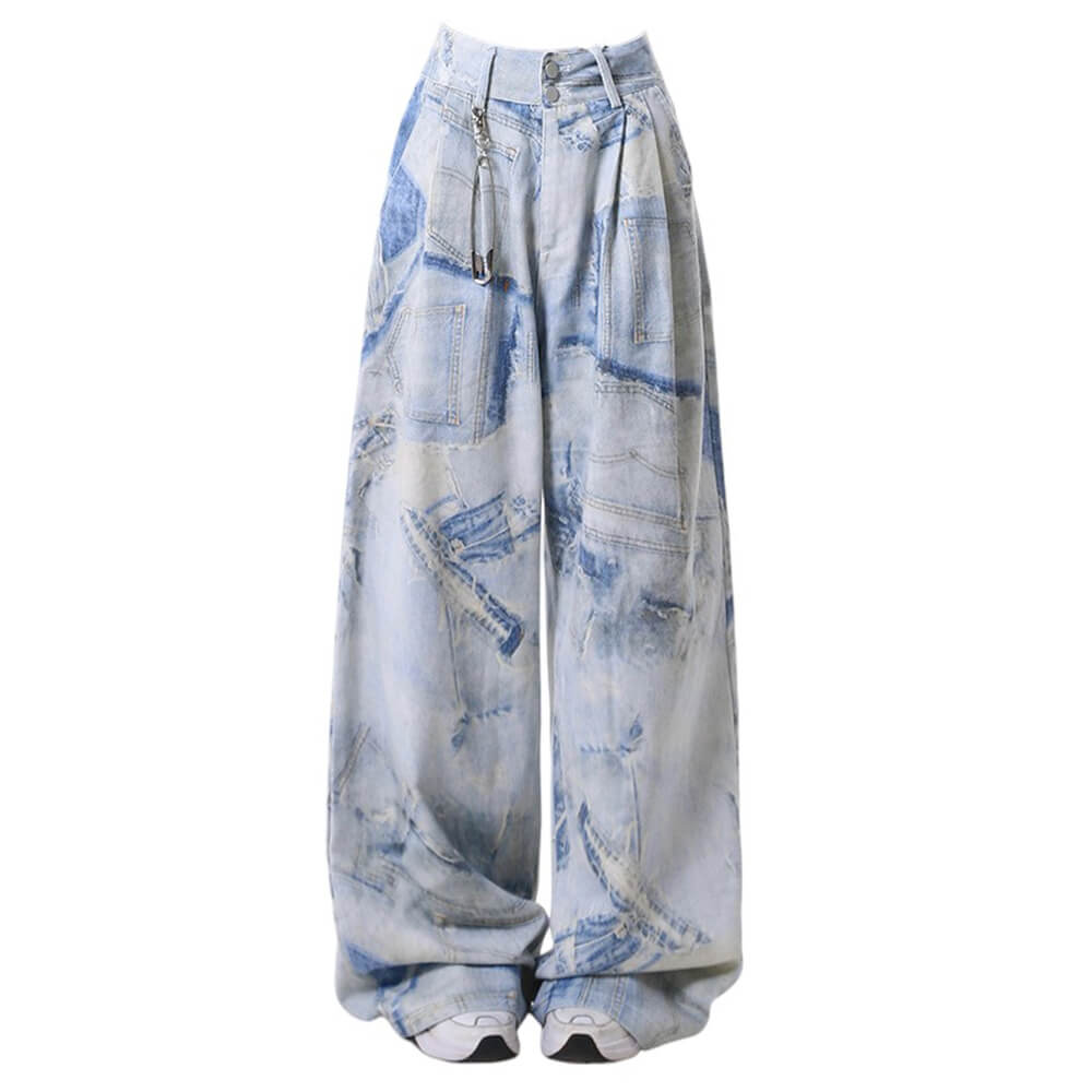 WIDE-LEG PANTS WITH DENIM EFFECT PRINT FOR A CLASSIC LOOK