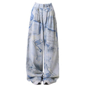 WIDE-LEG PANTS WITH DENIM EFFECT PRINT FOR A CLASSIC LOOK