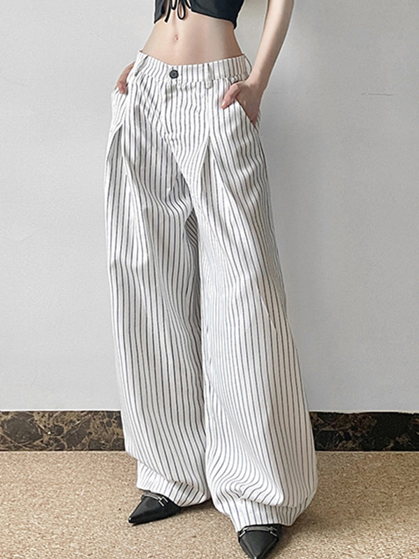 WIDE-LEG STRIPED TROUSERS WITH COMFORTABLE FIT AND WHITE STRIPED DESIGN