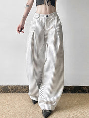 WIDE-LEG STRIPED TROUSERS WITH COMFORTABLE FIT AND WHITE STRIPED DESIGN
