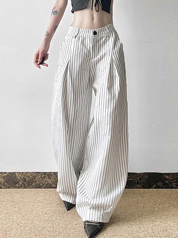 WIDE-LEG STRIPED TROUSERS WITH COMFORTABLE FIT AND WHITE STRIPED DESIGN