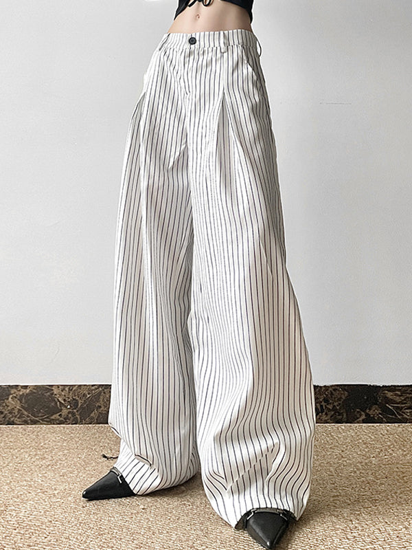 WIDE-LEG STRIPED TROUSERS WITH COMFORTABLE FIT AND WHITE STRIPED DESIGN