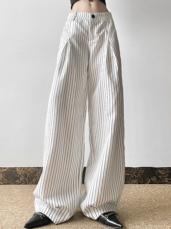 WIDE-LEG STRIPED TROUSERS WITH COMFORTABLE FIT AND WHITE STRIPED DESIGN