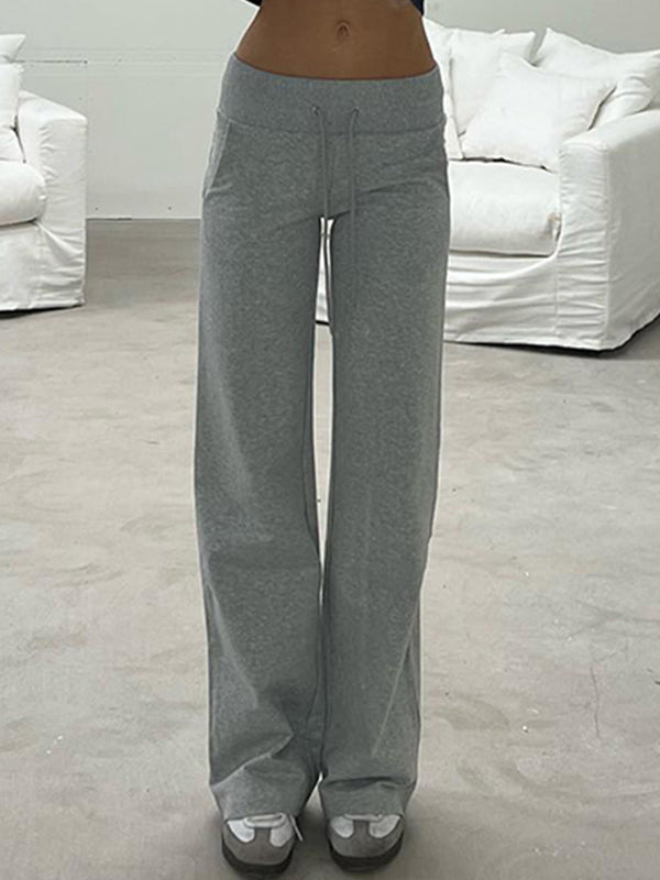 WIDE-LEG SWEATPANTS GRAY LOOSE FIT CASUAL BOTTOMS