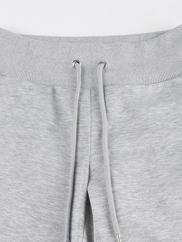 WIDE-LEG SWEATPANTS GRAY LOOSE FIT CASUAL BOTTOMS