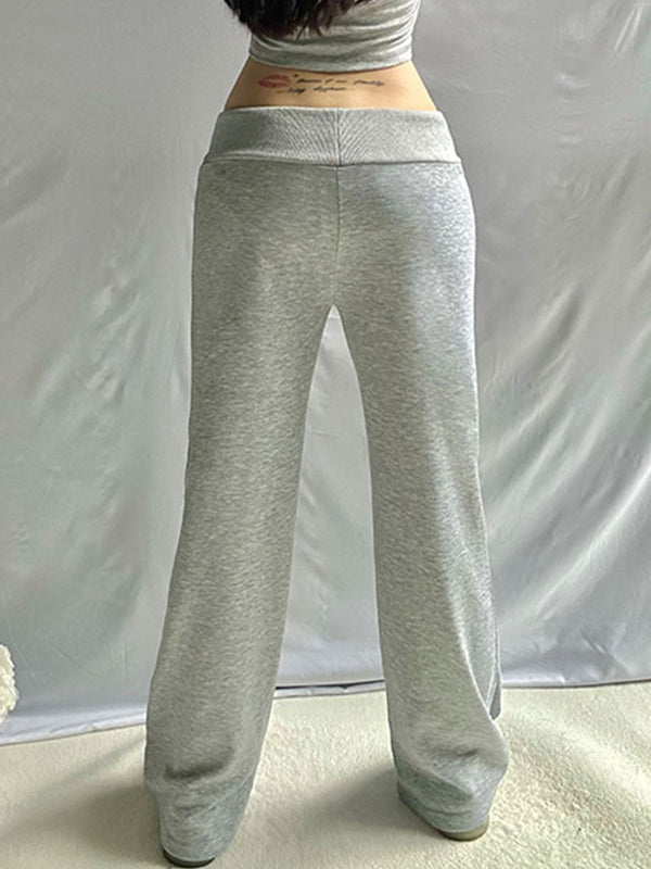WIDE-LEG SWEATPANTS GRAY LOOSE FIT CASUAL BOTTOMS