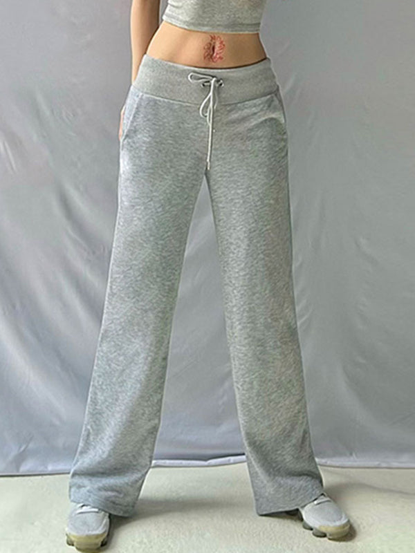 WIDE-LEG SWEATPANTS GRAY LOOSE FIT CASUAL BOTTOMS