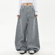 WIDE-LEG UTILITY PANTS WITH OVERSIZED UTILITY POCKETS AND GRAY STRIPE DESIGN