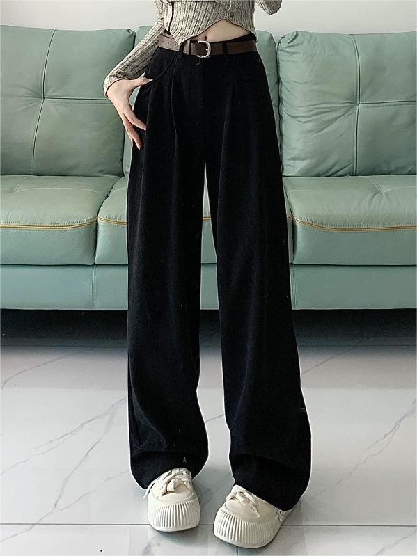WIDE-LEGGED BROWN TROUSERS WITH BELT - UNIQUE SPLICE DESIGN