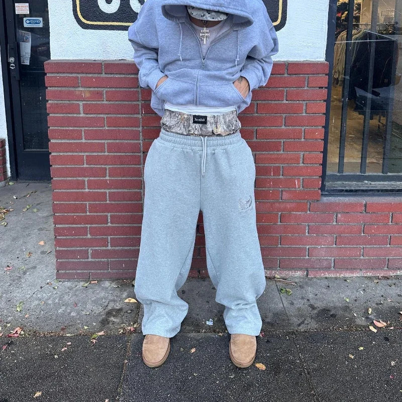 WIDE-LEGGED SWEATPANTS SET - Y2K RETRO DOUBLE-WAISTED STYLE
