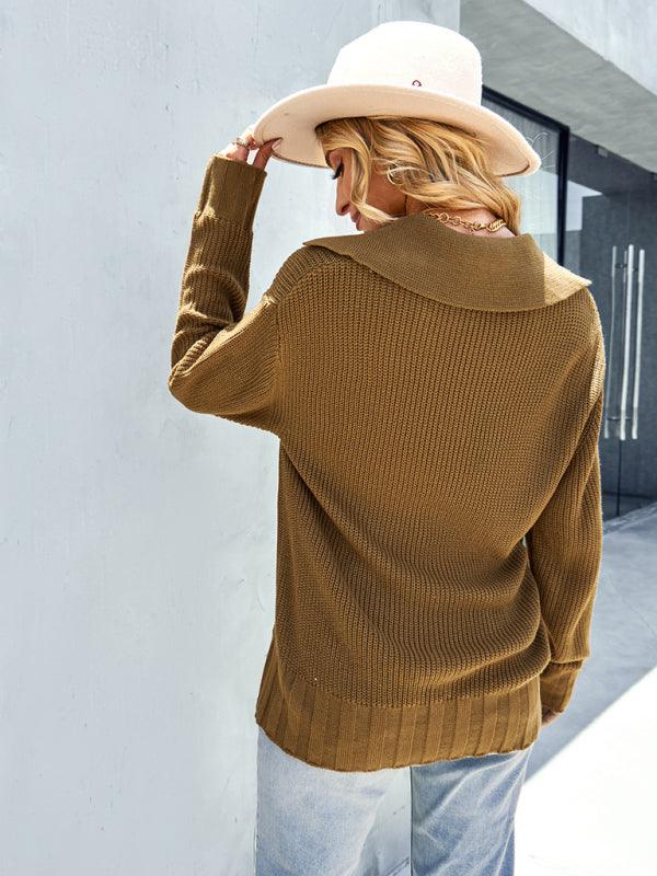 Womanly temperament sexy shirt collar sweater top - Closther