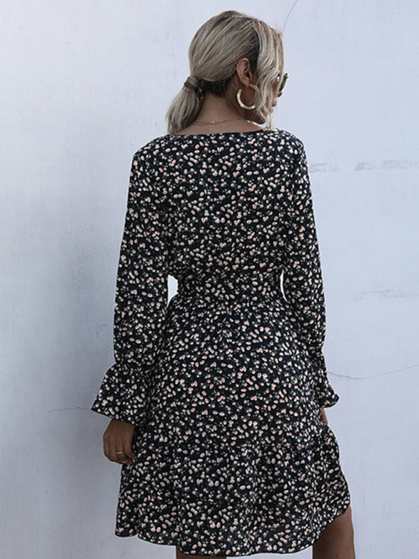 Women Floral Print Knit Long Sleeve Dress