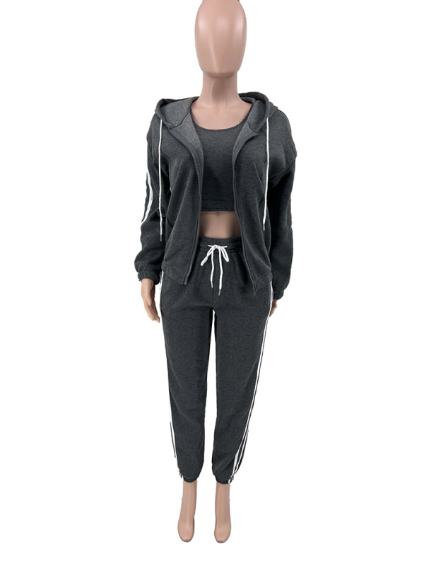 Women’s autumn and winter fashion hooded vest sports suit three-piece set