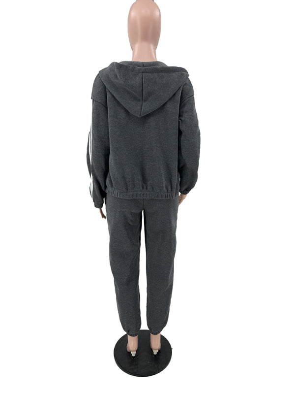 Women’s autumn and winter fashion hooded vest sports suit three-piece set