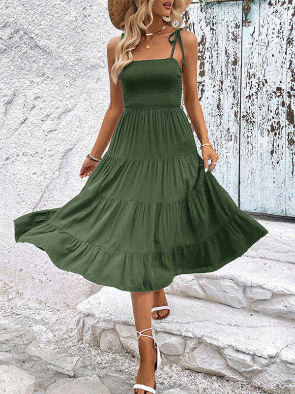 Women’s Backless Solid Color Camisole Sexy Dress - Green / S
