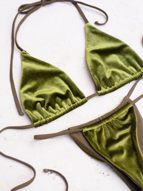 women’s bikini gold velvet solid color swimsuit