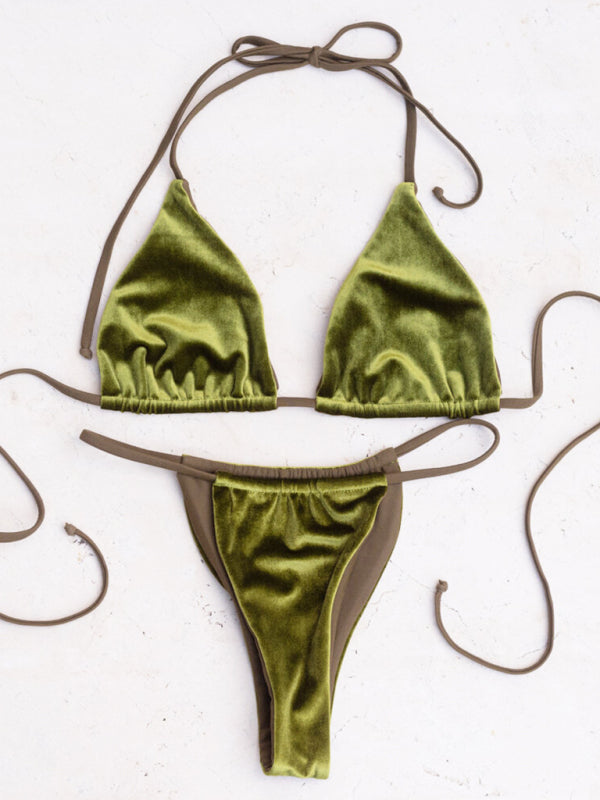 women’s bikini gold velvet solid color swimsuit