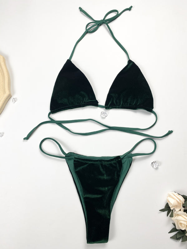 women’s bikini gold velvet solid color swimsuit