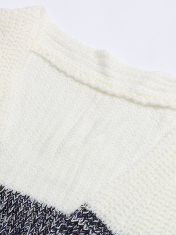 Women’s Black And White Contrast Sweater Cardigan