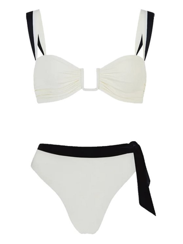 Women’s black and white simple contrast color strap beach vacation bikini