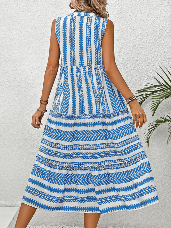Blue and white patterned sleeveless dress from Women’s Bohemian Resort Collection