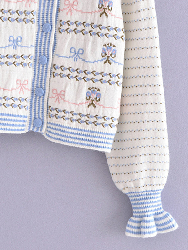 Women’s bow round neck button-down knitted cardigan