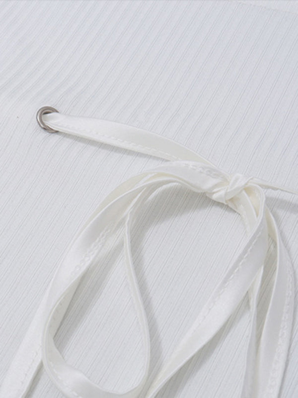 Women’s Bow Tie Thread Slim Fit Flared Long Sleeves