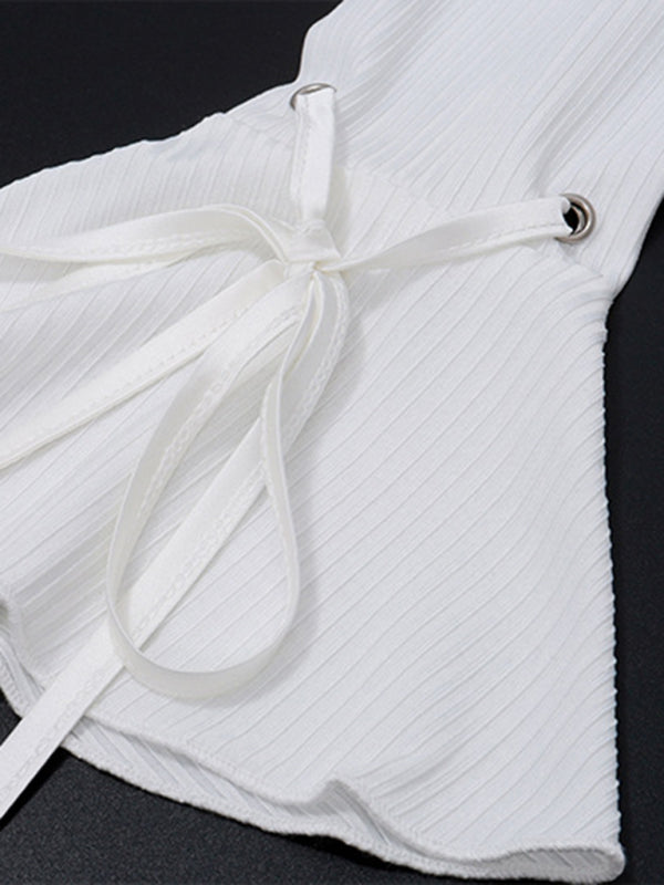 Women’s Bow Tie Thread Slim Fit Flared Long Sleeves