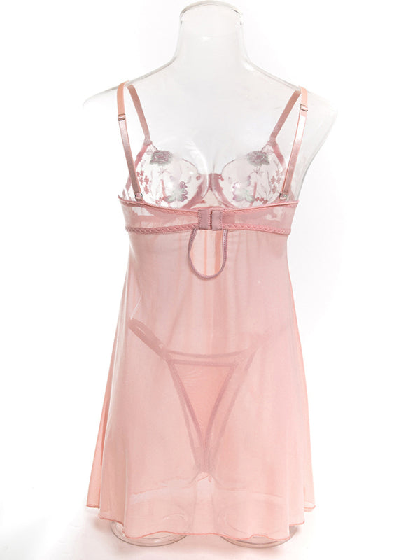 Women’s Bra Flower Lace Embroidery Gathered Sexy Underwear Set