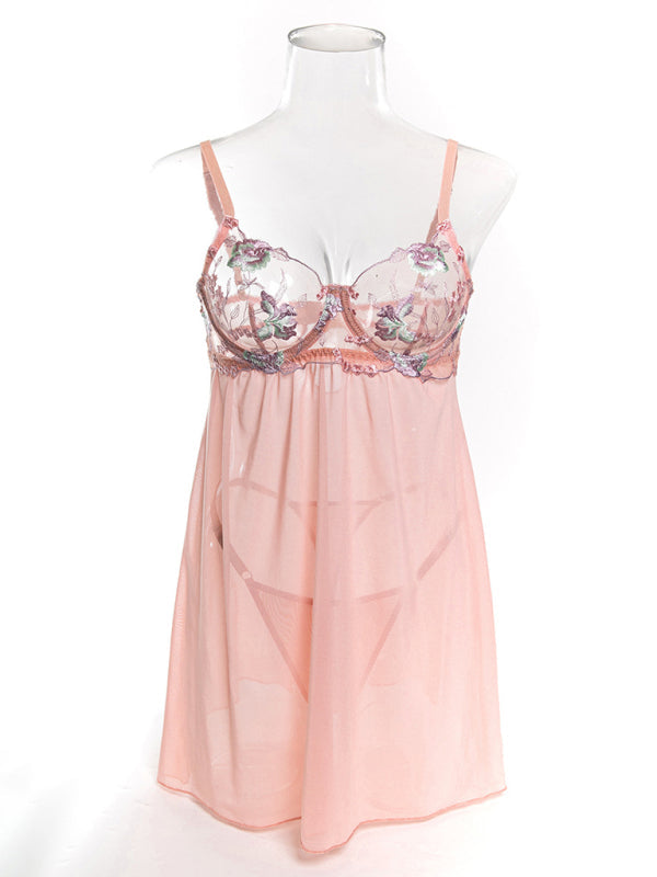 Women’s Bra Flower Lace Embroidery Gathered Sexy Underwear Set