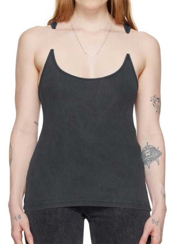 Women’s Camisole with Padded Ribbed Knit Top - Grey / FREESIZE