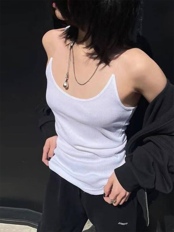 Women’s Camisole with Padded Ribbed Knit Top - White / FREESIZE