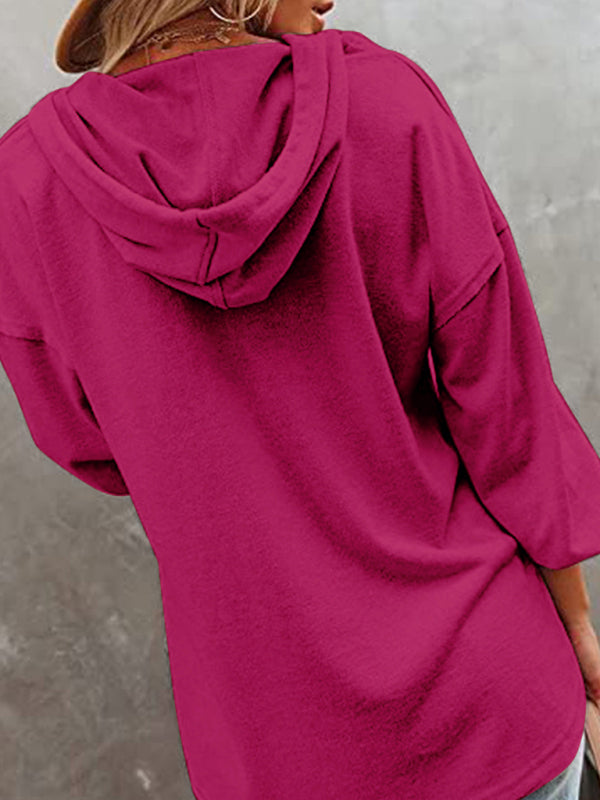 Women’s Cardigan Hoodie Casual Loose Solid Color Sweatshirt