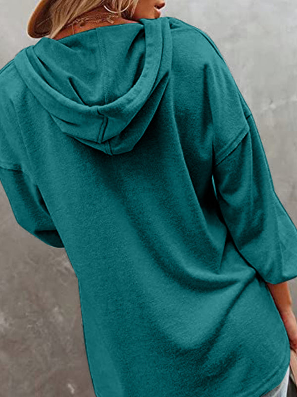 Women’s Cardigan Hoodie Casual Loose Solid Color Sweatshirt