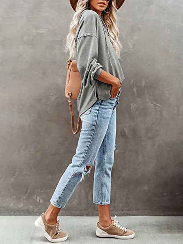 Women’s Cardigan Hoodie Casual Loose Solid Color Sweatshirt