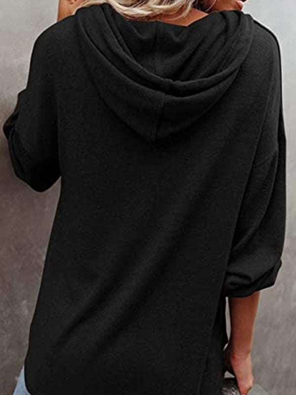 Women’s Cardigan Hoodie Casual Loose Solid Color Sweatshirt