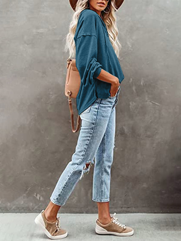 Women’s Cardigan Hoodie Casual Loose Solid Color Sweatshirt