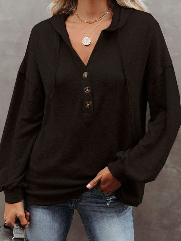 Women’s Cardigan Hoodie Casual Loose Solid Color Sweatshirt - Black / S