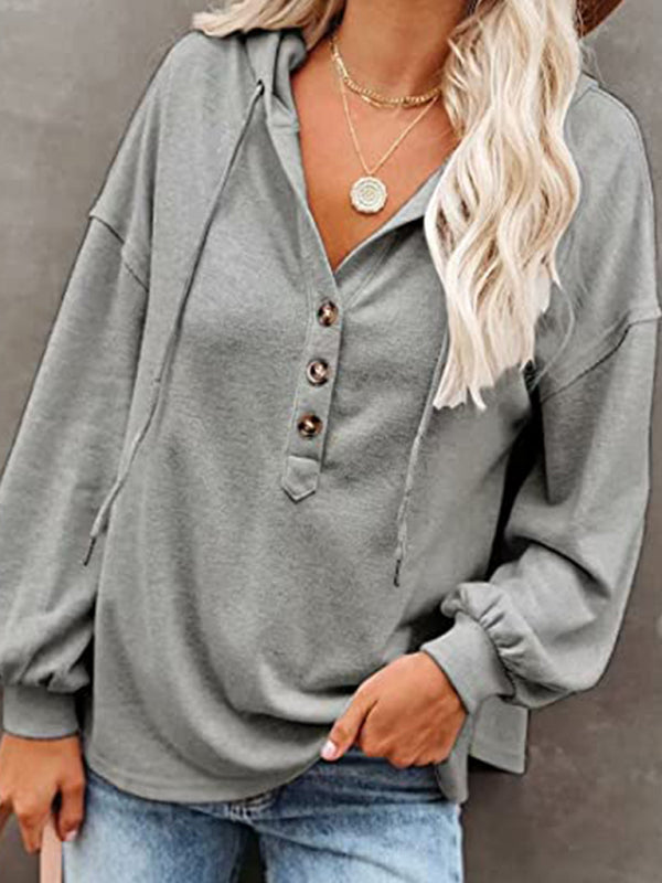 Women’s Cardigan Hoodie Casual Loose Solid Color Sweatshirt - Grey / S