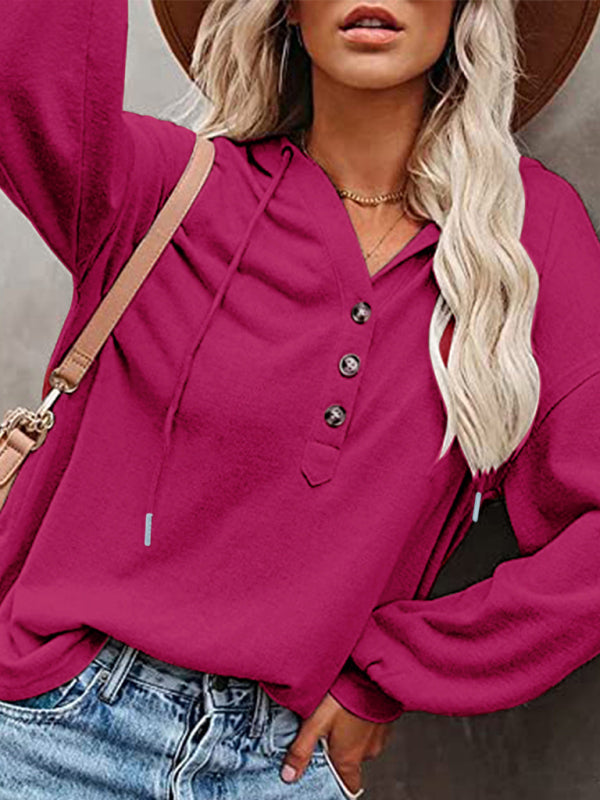 Women’s Cardigan Hoodie Casual Loose Solid Color Sweatshirt - Wine Red / S