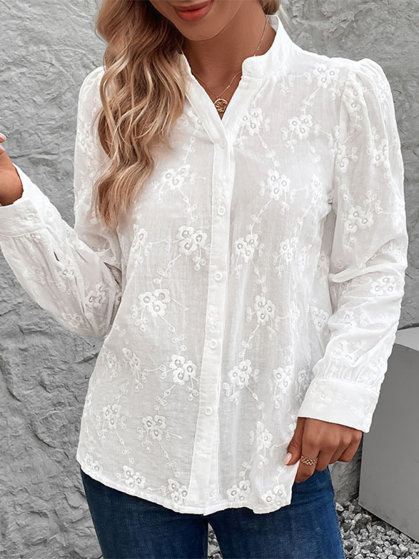 Women’s Cardigan Shirt Long Sleeve Hollow Lace Top Jacquard Shirt