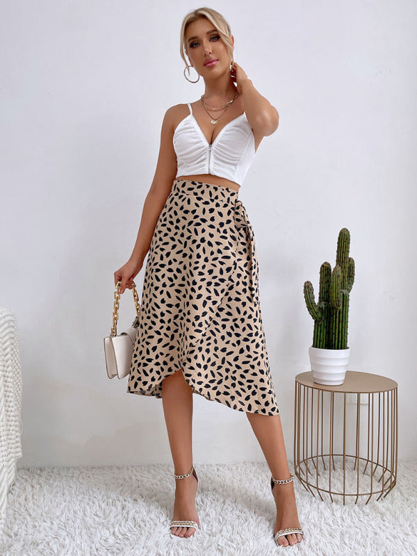 Women’s casual all-match temperament polka dot print slit skirt