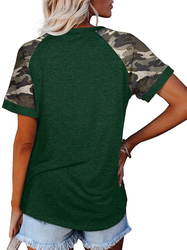 Women’s Casual Camouflage Printed Mosaic Round Neck Short Sleeve T-Shirt