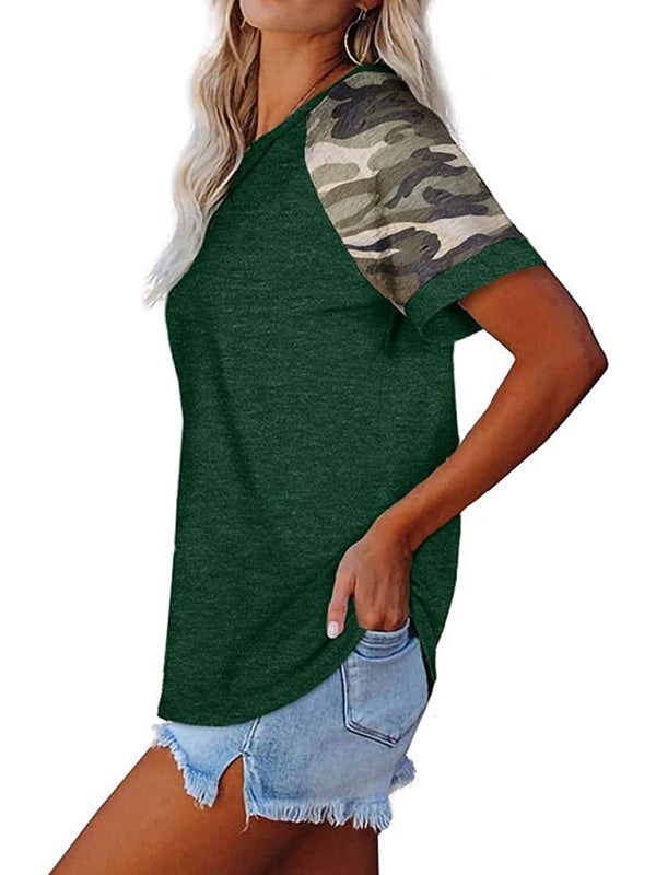 Women’s Casual Camouflage Printed Mosaic Round Neck Short Sleeve T-Shirt