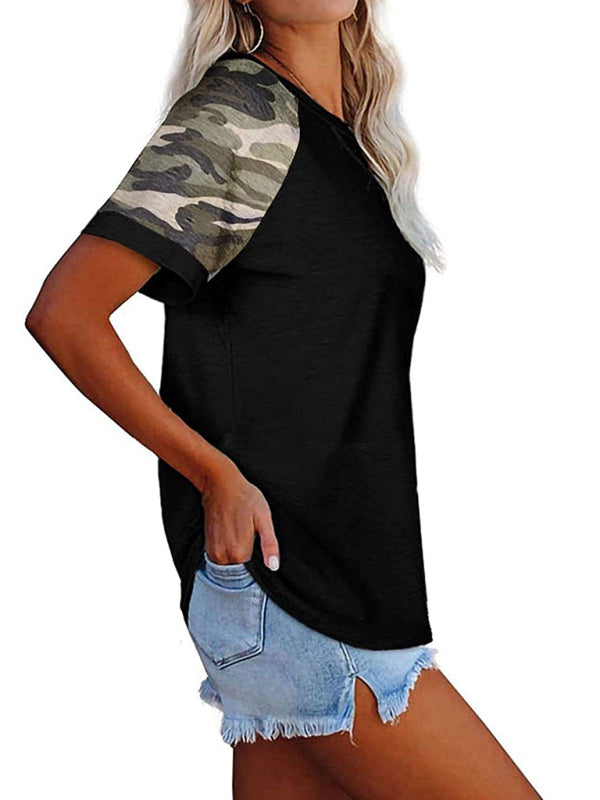 Women’s Casual Camouflage Printed Mosaic Round Neck Short Sleeve T-Shirt