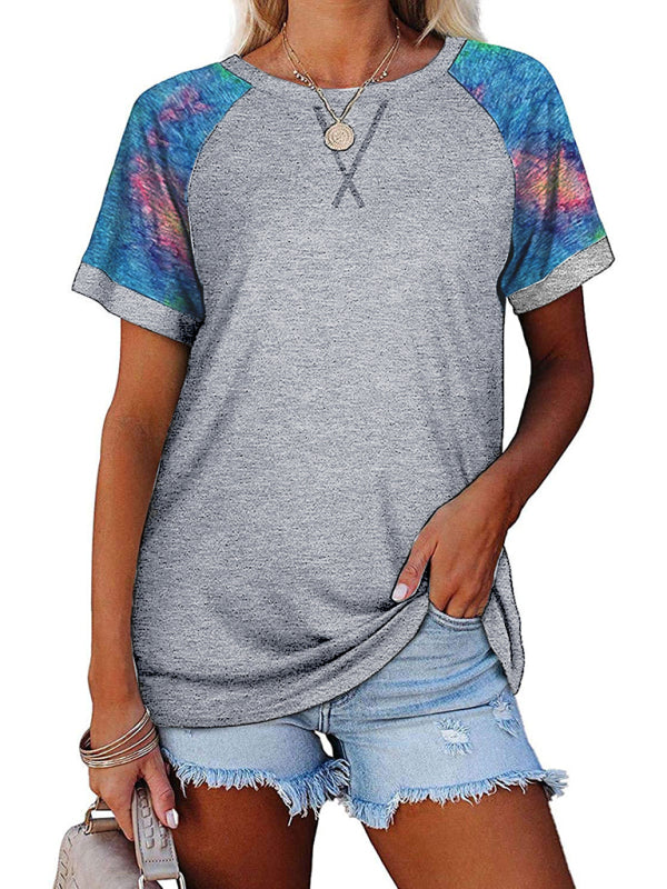 Women’s Casual Camouflage Printed Mosaic Round Neck Short Sleeve T-Shirt - Grey / S