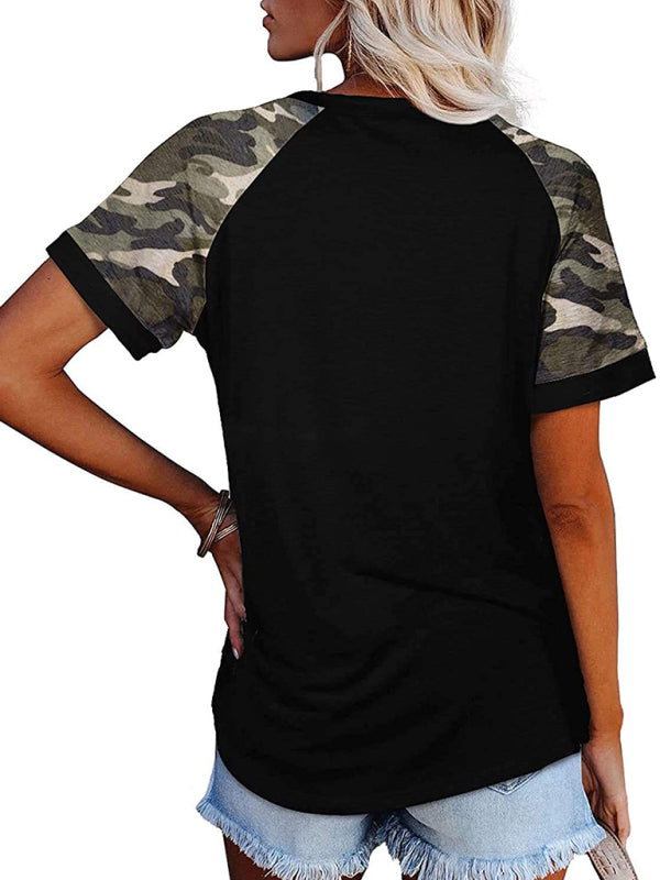 Women’s Casual Camouflage Printed Mosaic Round Neck Short Sleeve T-Shirt