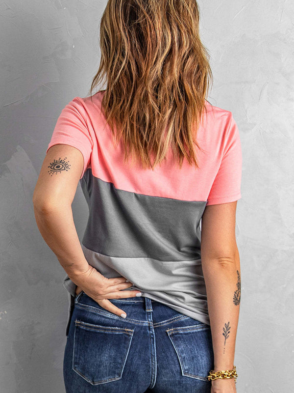Women’s Casual Colorblock Short Sleeve Round Neck T-Shirt