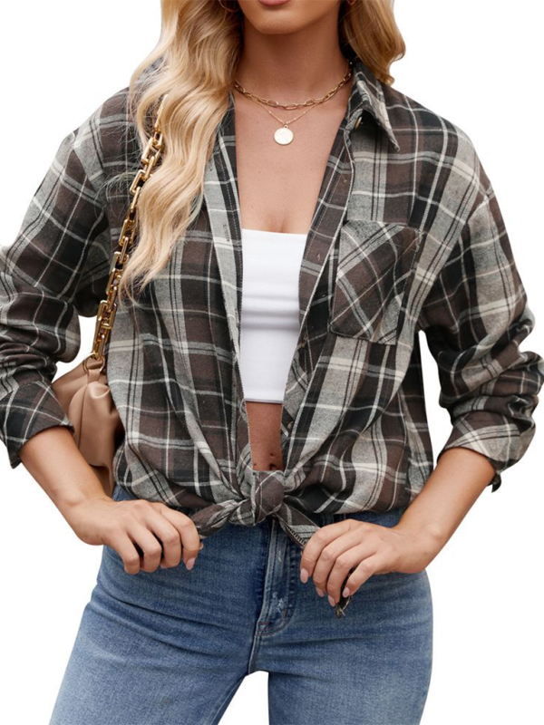 Women’s casual fashion hot girl loose plaid shirt
